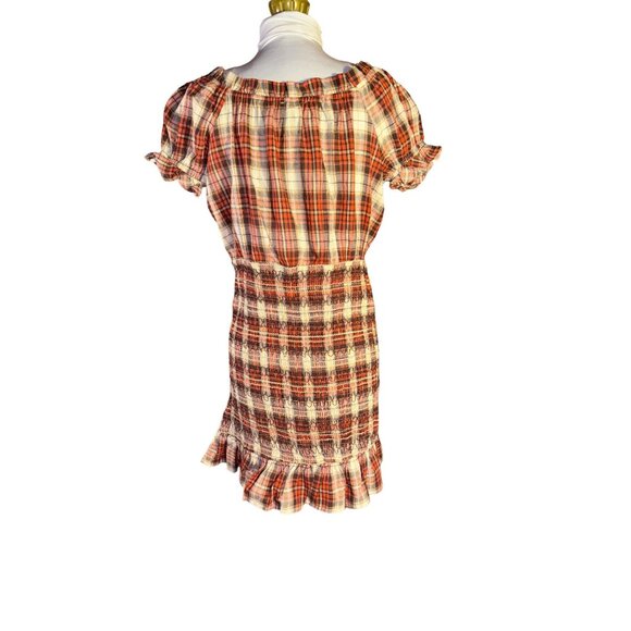 Red Plaid Smocked Mini Dress Ruffle Hem & Short Sleeves By Perfectly Priscilla - Picture 9 of 9